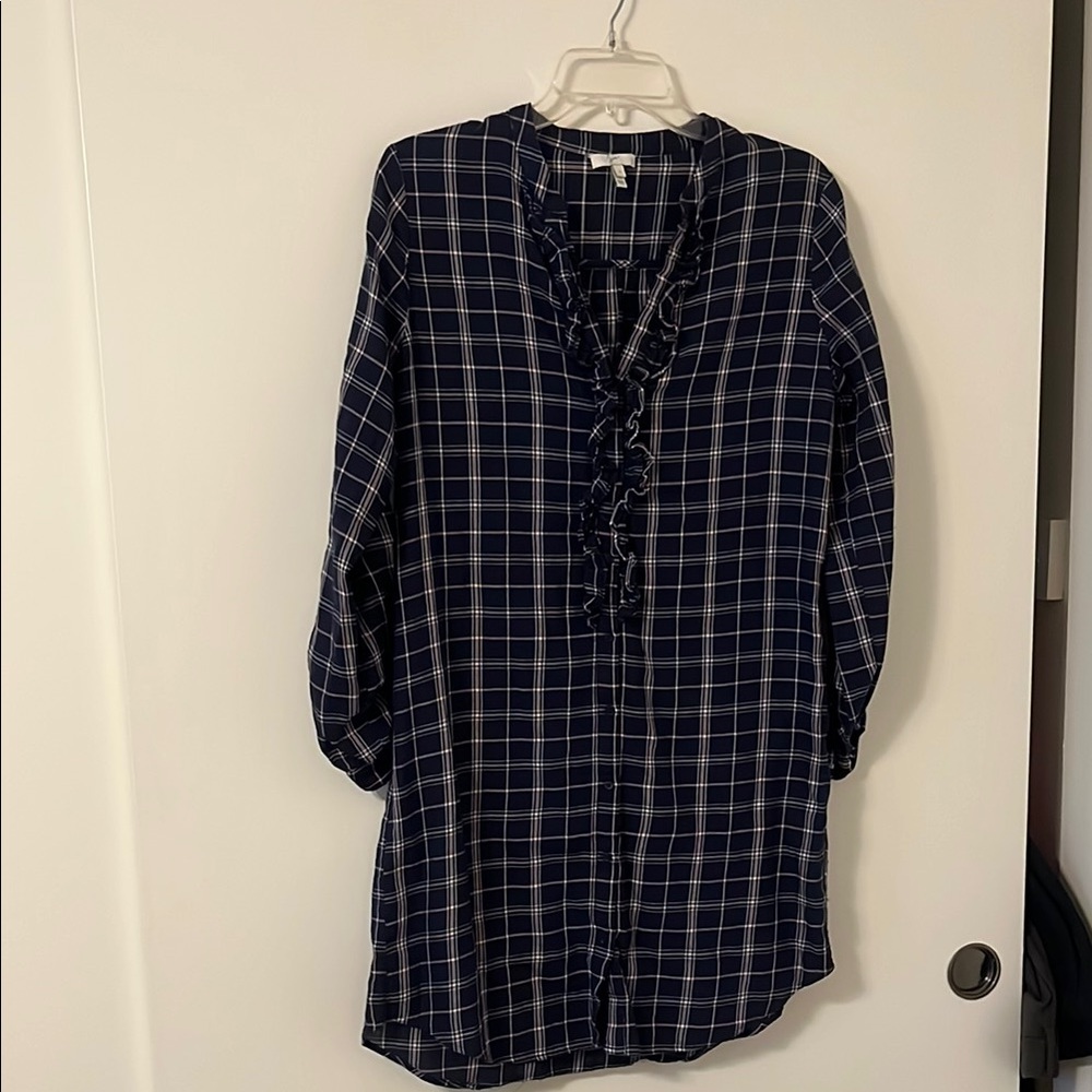 Joie Navy and White Plaid Midi Dress